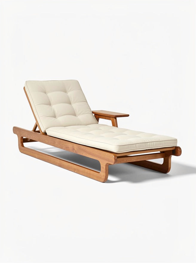 Stevig houten ligbed met comfortabele kussen