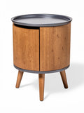 Ronde houtlook bijzettafel met zwarte metalen bovenkant